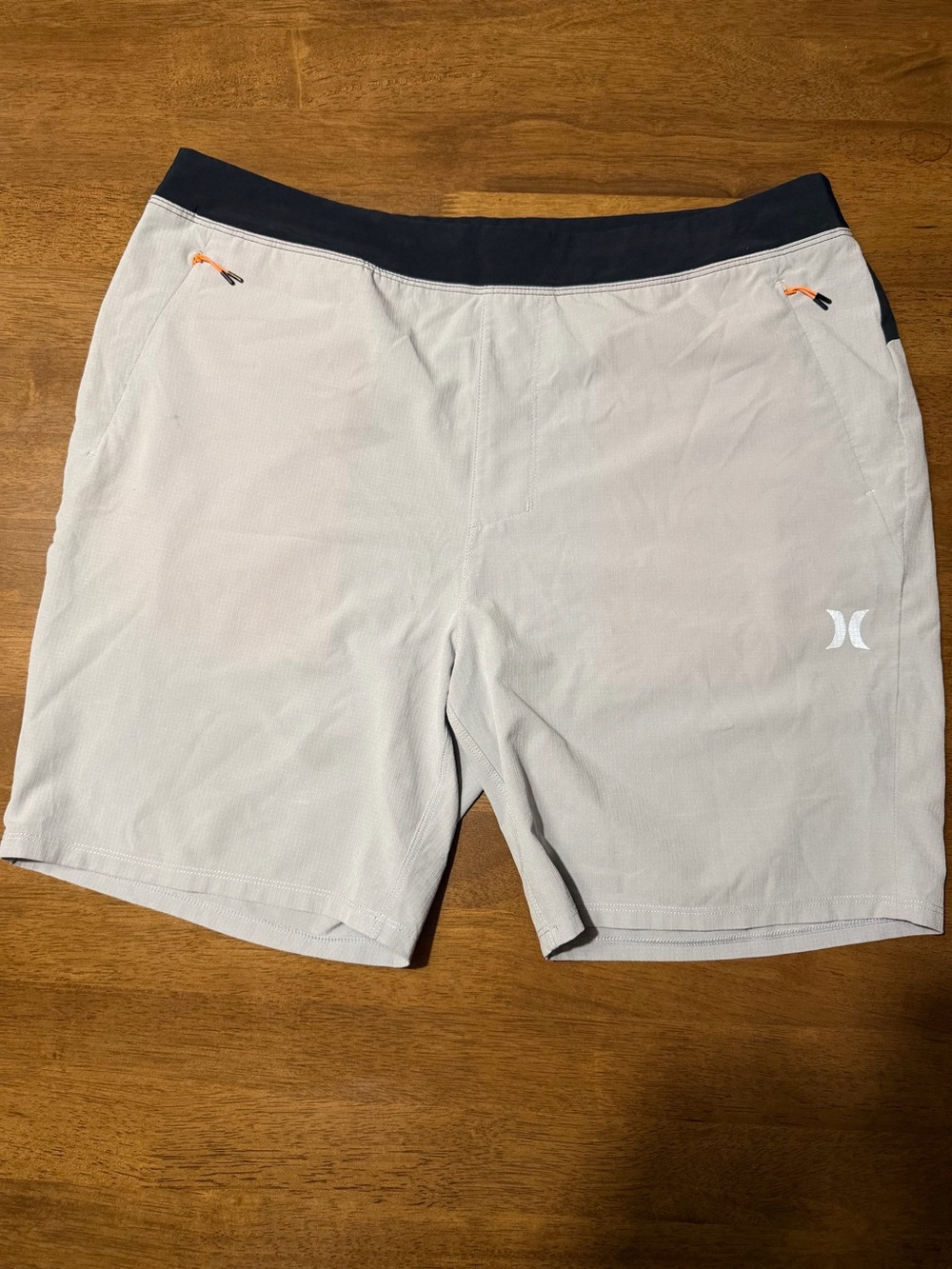Hurley Men's Light Gray Swim Hybrids with Black Waistband and Orange Accents